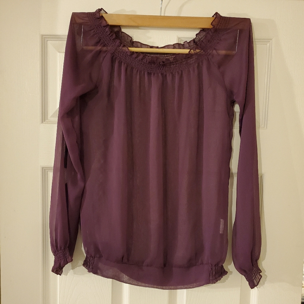 Bedo Sheer Long Sleeve Blouse in Plum